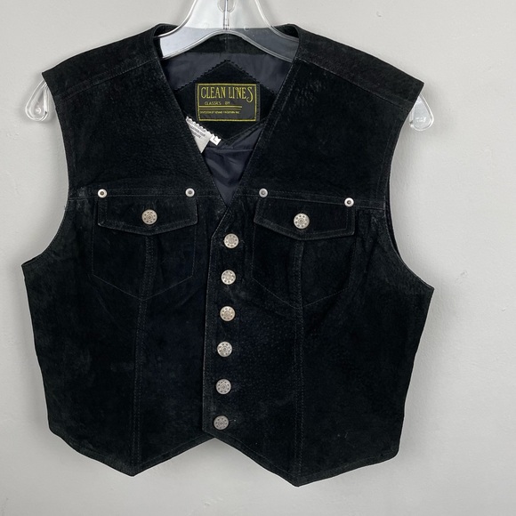 Vintage 80's Clean Lines Classics Black Leather Vest Skirt Set Size Large - Picture 3 of 13